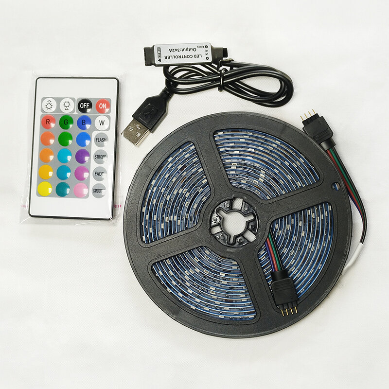 RGB LEDストリップライト,USB付き5V,SMD 2835 rgb,Bluetooth/ir tvバックライト,フレキシブルダイオード,3つのキー,ネオンライト