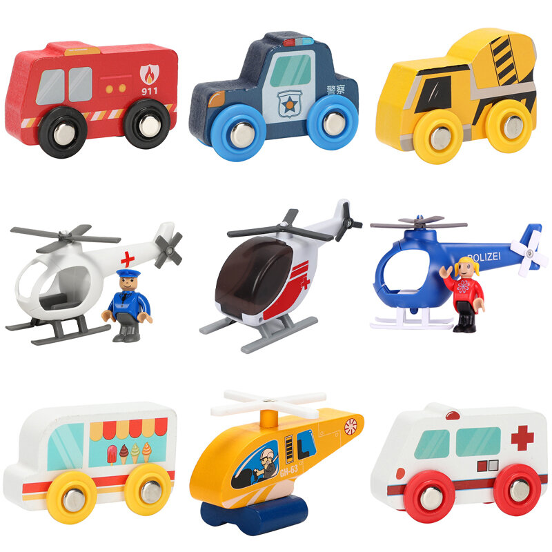 木製鉄道トラックダイキャスト車飛行機のおもちゃ木製列車のトラックのおもちゃレールシミュレーション慣性車知育玩具子供のおもちゃ