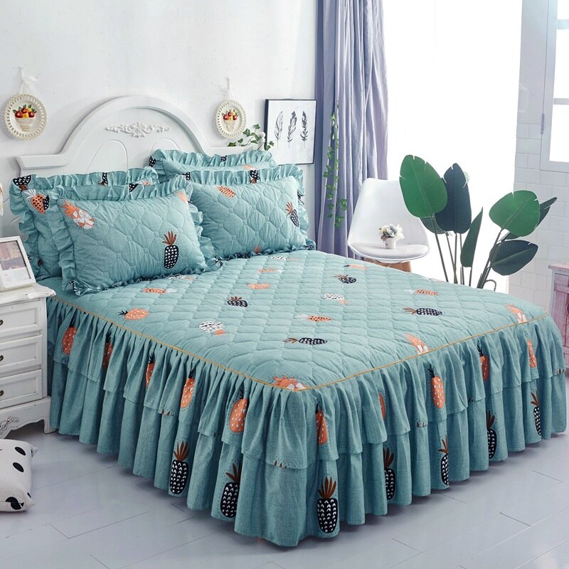 Princess Bedding Bed Skirt Pillowcases Winter Thick Warm Lace Bed Sheets Mattress Cover King Queen Size Bed Cover