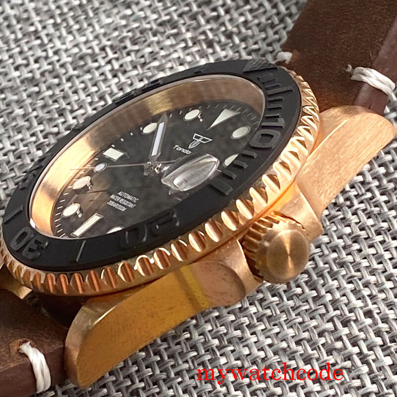 Tandorio 40Mm NH35A Solid Real Cusn8 Brons Automatische Mannen Horloge Saffier Kristal 200M Waterdicht 120 Klikken Roterende Bezel