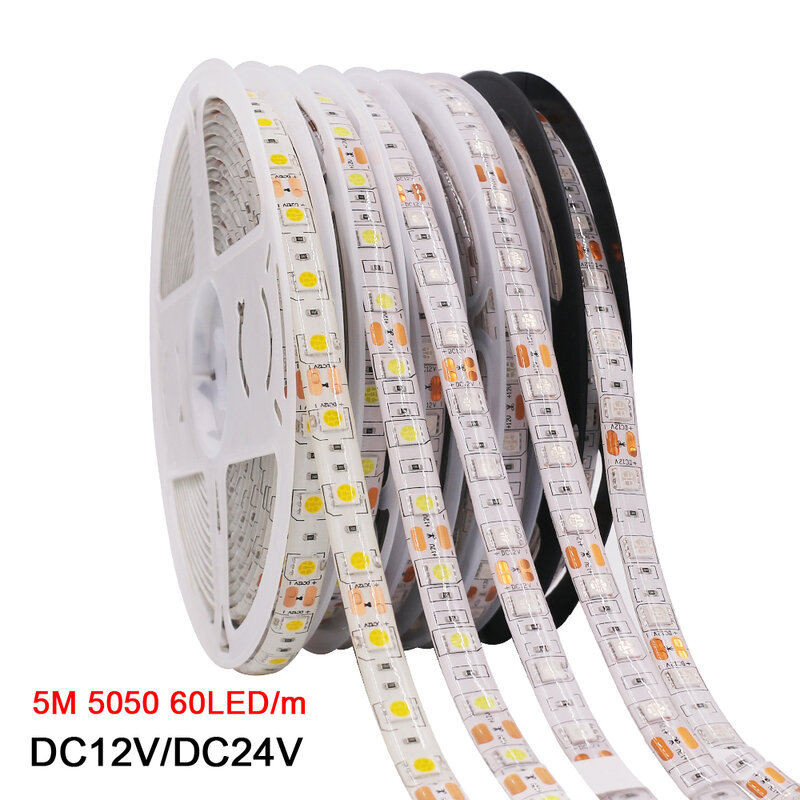 12V 24V LED Strip 5050 RGB RGBW-ใช้งานร่วมกับ CCT อบอุ่นสีขาวกันน้ำ5M 60LED/M เทป LED ยืดหยุ่นไฟตกแต่งแสง