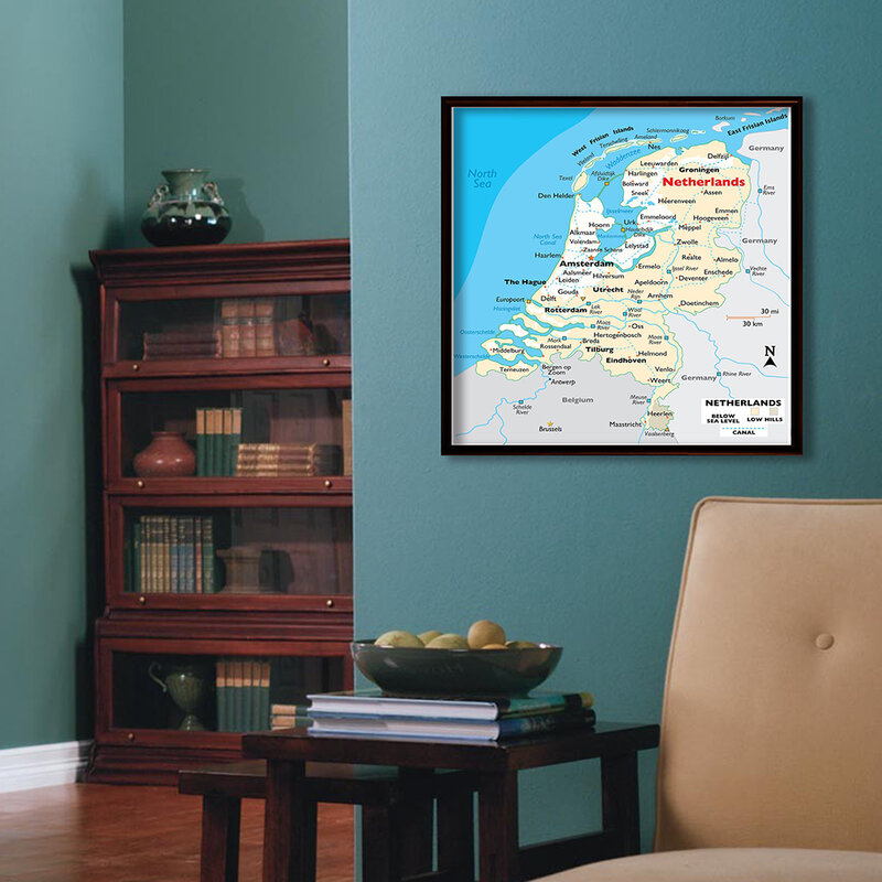 60*60cm The Netherlands Orographic Map Wall Poster Decorative Picture Canvas Painting Classroom Home Decoration School Supplies