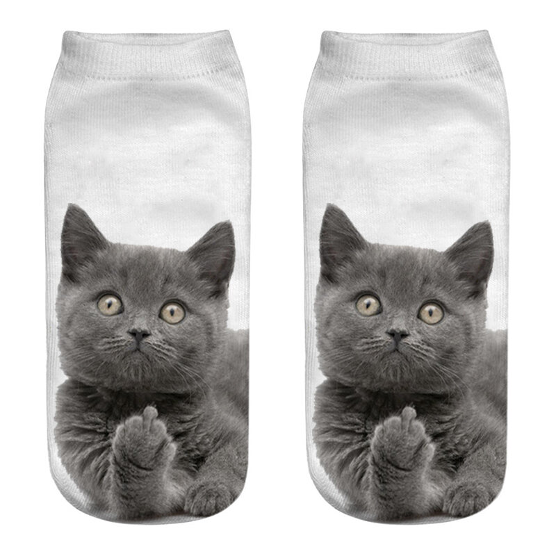 Calcetines cortos con estampado 3D para mujer, medias de tobillo bajo con estampado divertido de gatito Harajuku, Kawaii, colorido, múltiples caras de gato, dibujos animados felices, novedad