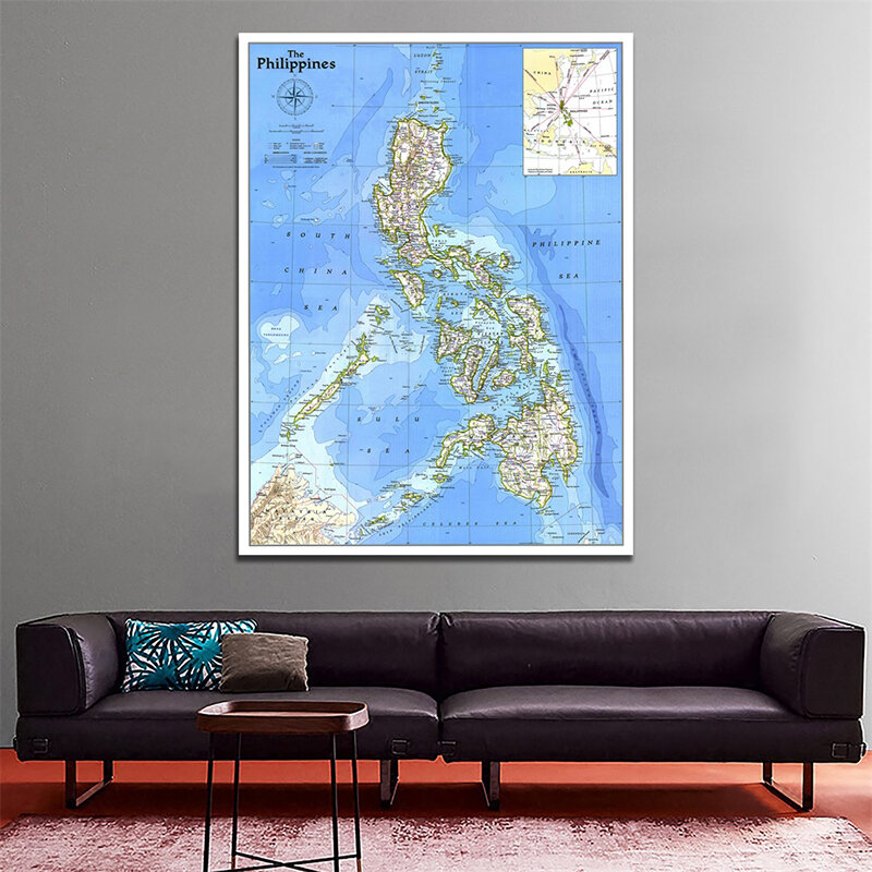 Нетканая картина для дома, 100x150 см, 1986, карта мира на Филиппинах, студент, школа, офис