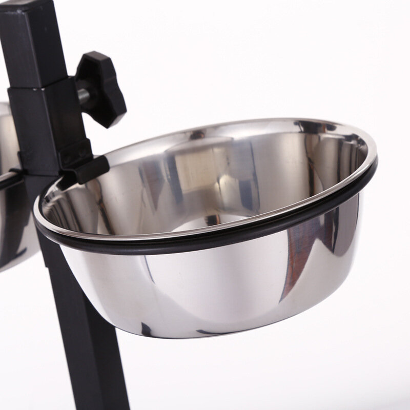 Stainless steel liftable dog bowl household pet food utensils floor-standing four-legged pet basin