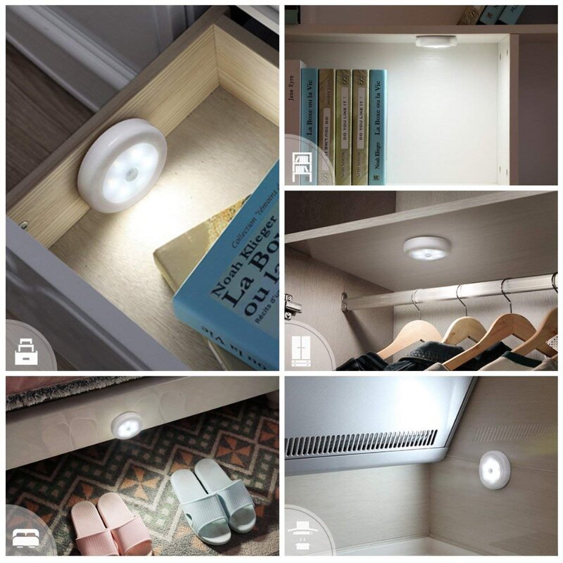6led grânulos sensor de luz noturna pir movimento infravermelho led lâmpada auto ligar e desligar armário energia da bateria para casa lâmpada parede armário escada