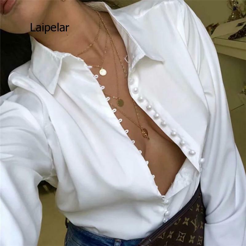 Elegant Turtleneck Blouse Long Sleeve White Shirt Office Ladies Top Casual Solid Single-Breasted Puff Sleeve Womens Blouses 2021