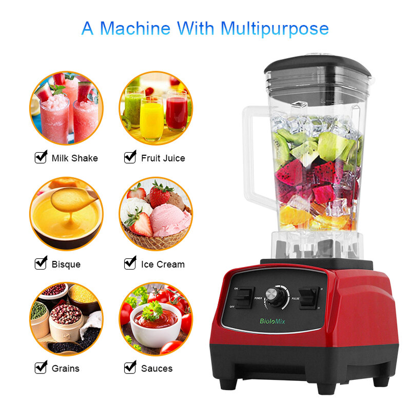 Mélangeur robuste pour les aliments, glace, smoothie, fruits, mixeur, robot alimentaire, sans BPA, 3HP, 2200W
