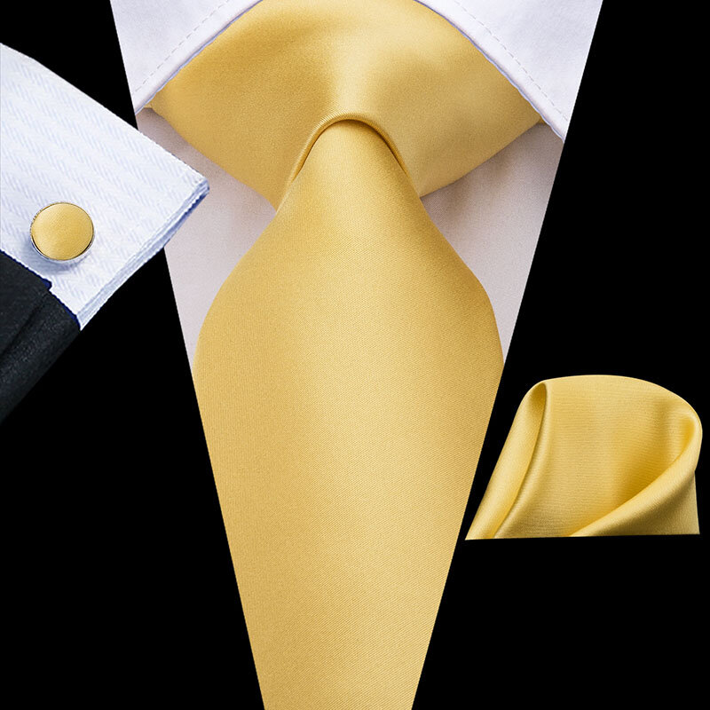 (에서 선박 us) 패션 남성 실크 넥타이 세트 꽃 노란색 골드 넥타이 손수건 커프스 단추 세트 웨딩 파티 정장 패션 넥타이 C-3053