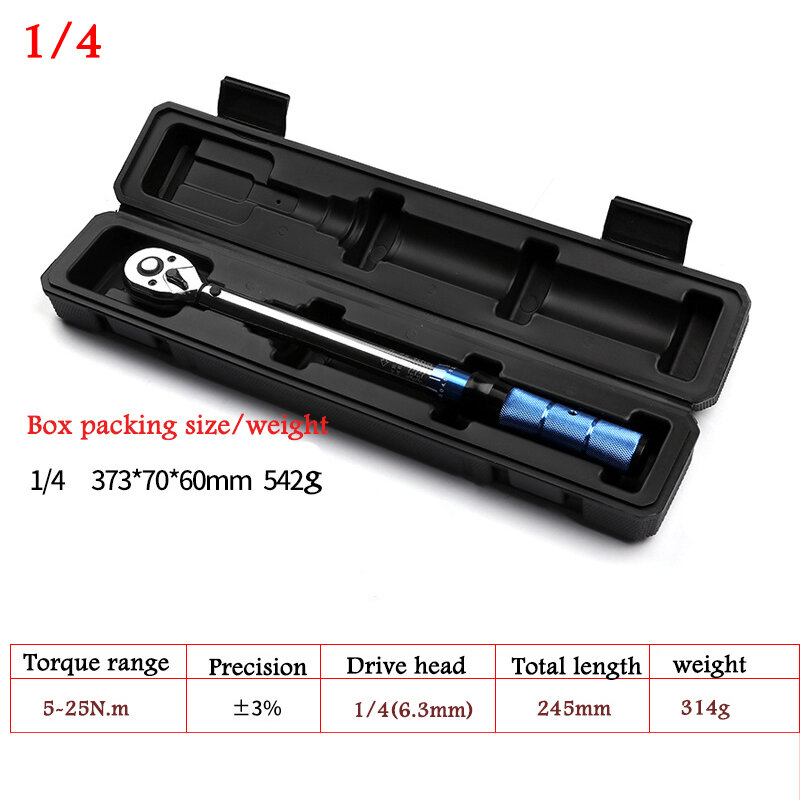 1/4 Inch 5-25N.m Torque Key Wrench Tool Square Drive Two-Way Precise Preset Mirror Polish Torque Spanner For Repairing Tools