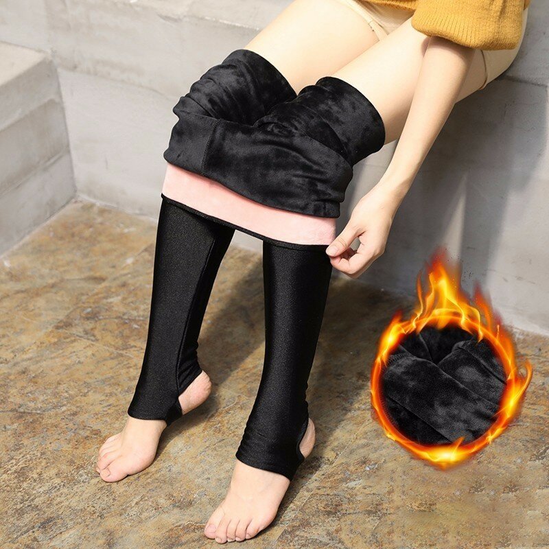 Celana Seks Selangkangan Terbuka Ritsleting Tersembunyi Legging Tebal Musim Gugur Musim Dingin Celana Ramping Solid Fashion Wanita Bulu Hangat