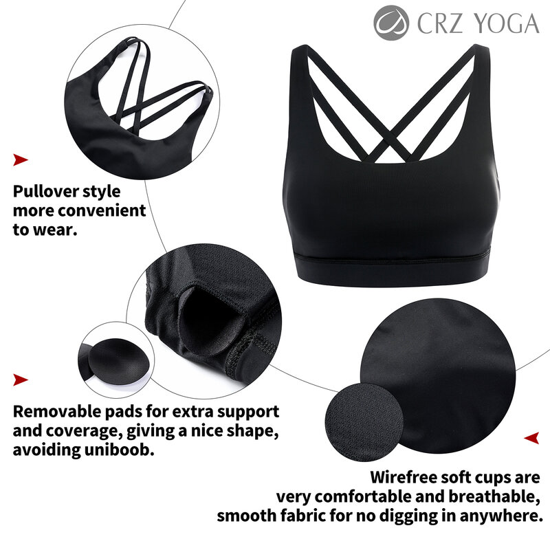Crz yoga strappy acolchoado sutiã esportivo para mulher activewear suporte médio workout yoga sutiã topos