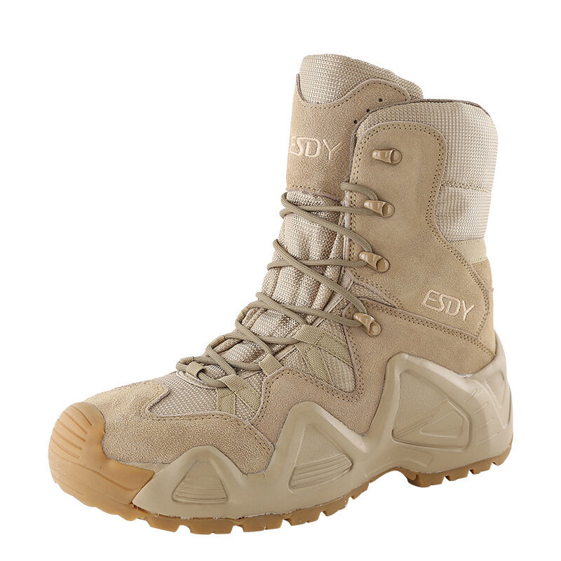 Botas táticas à prova de desgaste., sapatos masculinos de couro antiderrapante para treinamento, escalada e caça ao ar livre.