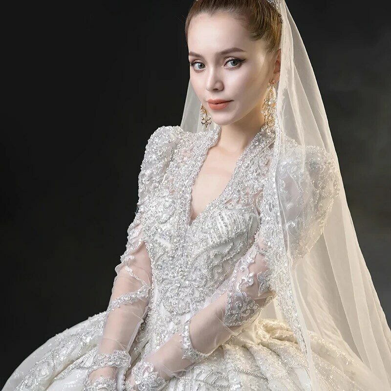 Royal princess maternidade vestidos de casamento luxo árabe dubai querida inchado vestidos de noiva grávida lantejoulas frisado vestido de noiva