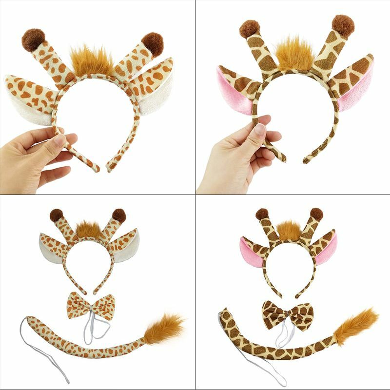 Diadema de pelo de jirafa peluda para fiesta, conjunto de lazo de cola, disfraz de Halloween y Navidad, sombreros de Cosplay, 3 uds.