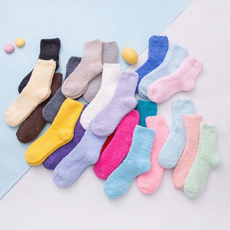 Neue Damen Fleece warme Socken Bonbon Farbe flauschige Socken Korallen Boden Socken nach Hause niedlich atmungsaktiv reine Mädchen Bein wärmer Neujahrs geschenk