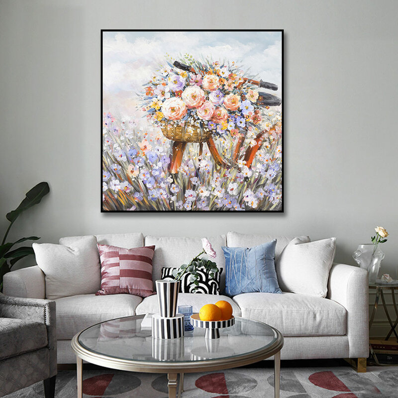 Pintura en lienzo de bicicleta de flores, carteles e impresiones de paisaje nórdico, imagen artística de pared abstracta para sala de estar, decoración del hogar sin marco