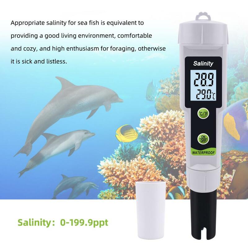 Medidor de salinidade digital 0 a 199ppt, testador de conteúdo de sal com tela lcd, alta precisão, concentração salgada, água do mar para aquário