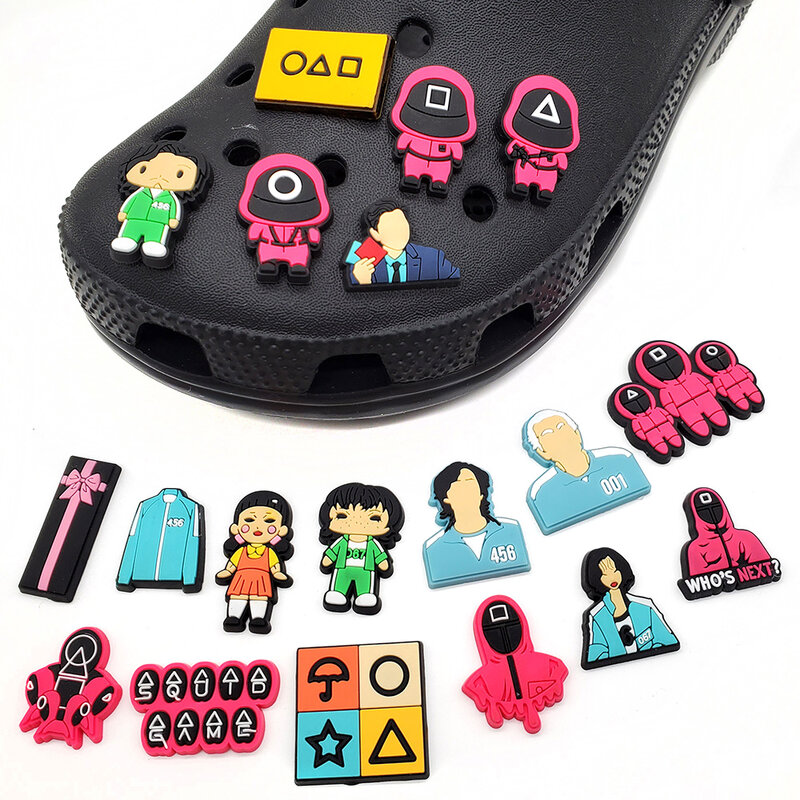 Hot 1pcs Korean Drama PVC Shoe Charms Cartoon character Decoration Shoe Aceessories Fit Unisex croc clogs kids X-mas Gifts jibz