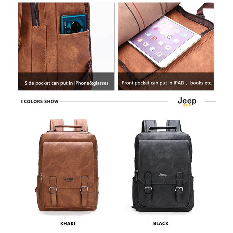 Мужской рюкзак для ноутбука 15,6 дюйма JEEP BULUO, черный Камуфляжный водонепроницаемый рюкзак для школы и путешествий, из спилковой кожи, сумка в стиле милитари, все сезоны,