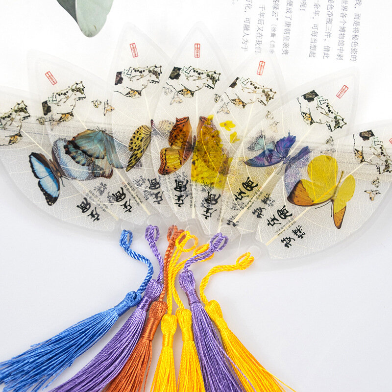 Chiński styl Tassel liść żyły motyl zakładka nadaje się do biura uczeń prezent papiernicze zakładki