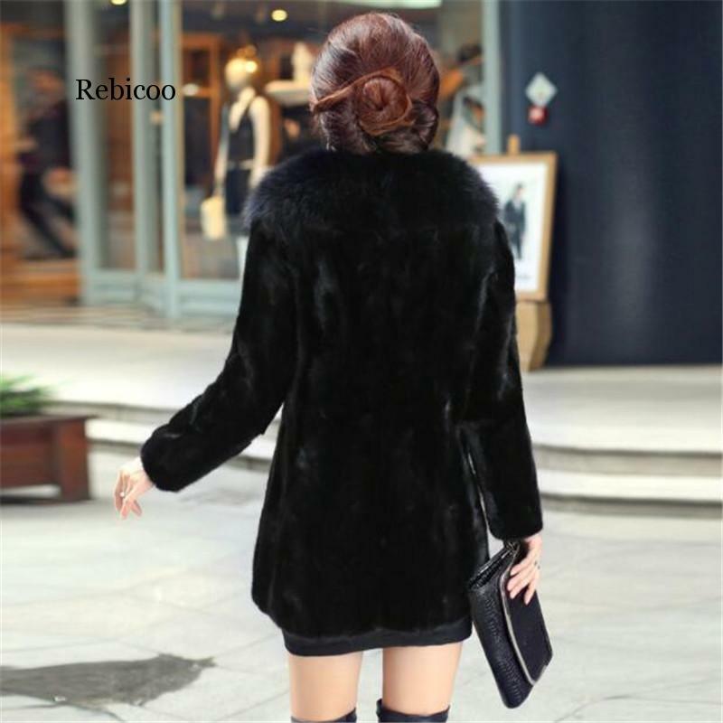 5xl moda feminina casaco de pele de inverno para as mulheres do falso gola de pele de raposa jaqueta longa com seções para um resto casacos de vison