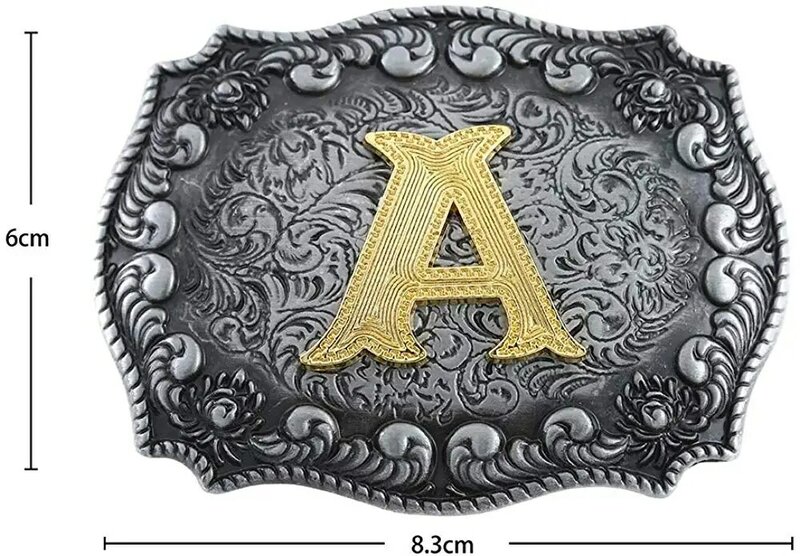Hebilla de cinturón occidental rectangular, letras iniciales ABCDMRJ a Z, Cowboy Rodeo, hebillas de cinturón doradas pequeñas para hombres y mujeres