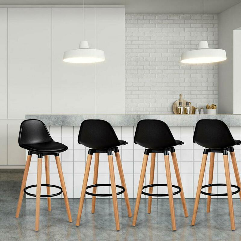 Set of 4 Mid Century Barstool 28.5" Dining Pub Chair w/Leather Padded Seat 2*HW66345