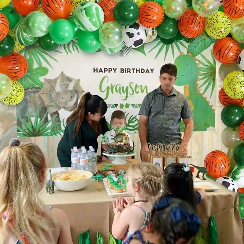 Kit de guirlanda para arco de balão, 77 tamanhos verde de látex, animal, decoração de festa infantil, aniversário, selva, safari, chá de bebê