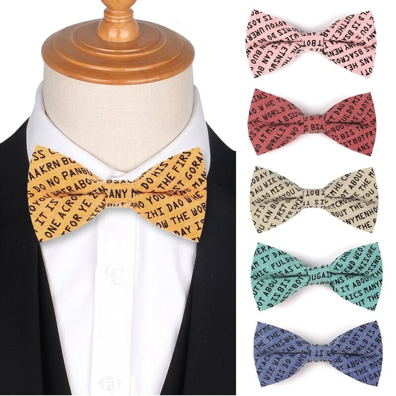 Хлопковый мужской галстук-бабочка, повседневные рубашки для взрослых, с принтом букв, галстуки-бабочки, свадебные регулируемые галстуки-бабочки, мужской и женский галстук-бабочка