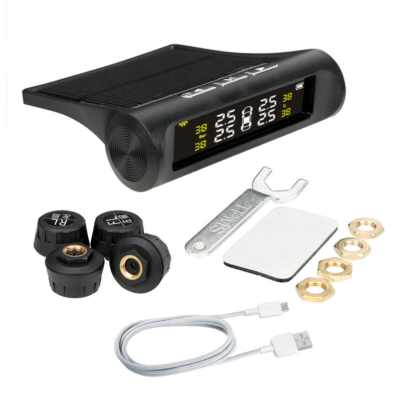 Samochodowy System monitorowania ciśnienia w oponach TPMS energia słoneczna cyfrowy wyświetlacz LCD systemy alarmowe w samochodzie czujnik zewnętrzny ciśnienia