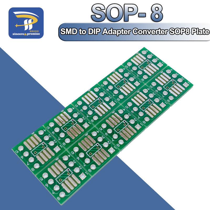 Adaptador SOP8 de 10 piezas para DIP8 / SMD a DIP IC, toma SOP8/TSSOP8/SOIC8/SSOP8, placa Convertidora de 0,65mm y 1,27mm