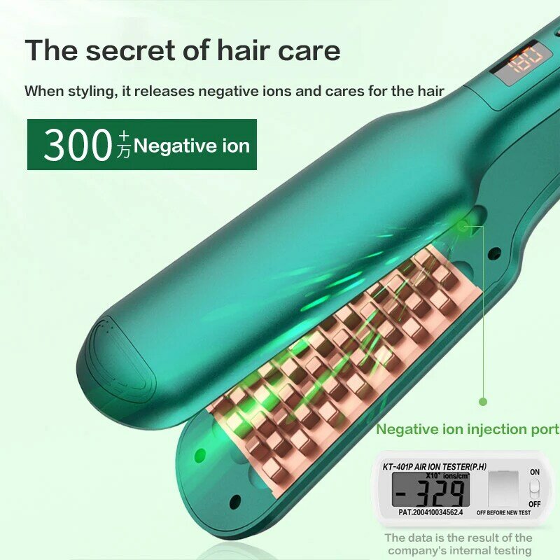 Rizador de maíz de iones negativos, plancha de pelo profesional con férula esponjosa, varita de peluquería con pantalla LCD