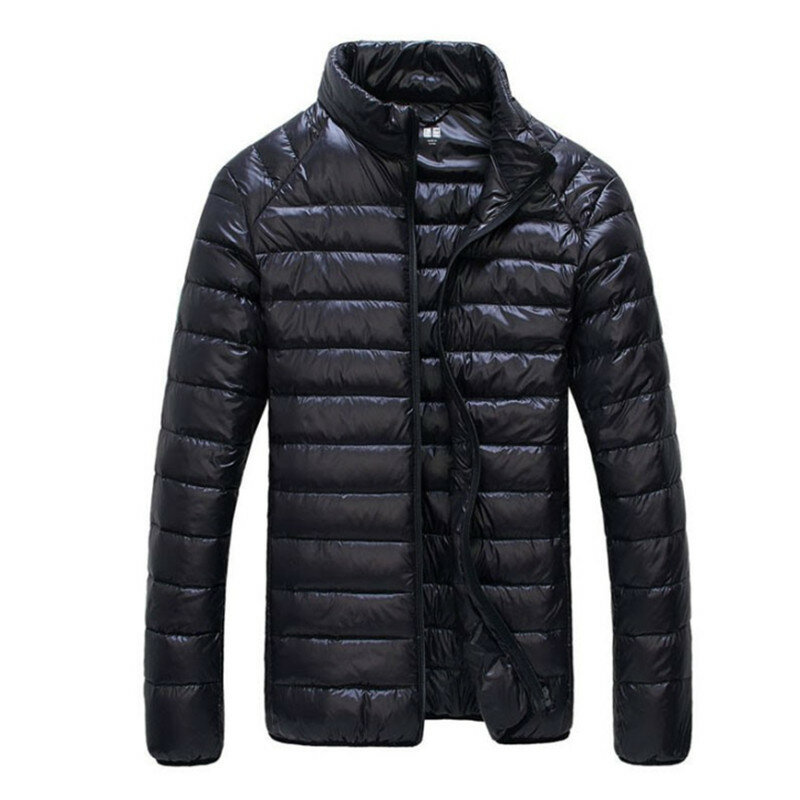 Куртка мужская зимняя на 90% утином пуху, ульсветильник Кая, однотонная, с карманами и длинным рукавом
