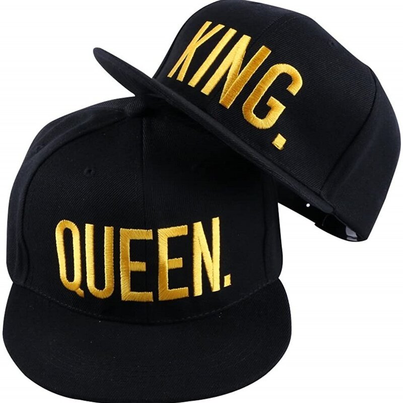 Chapeaux de baseball brodés 3D King and Queen, casquettes Snapback pour couples, style hip hop, chapeaux à bec plat, taille réglable