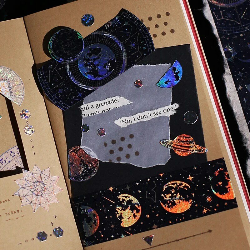 Cinta adhesiva Washi de fantasía para álbum de recortes DIY, Astrolabe, estrellas, Luna, Planeta, Láser de plata caliente, cinta adhesiva decorativa