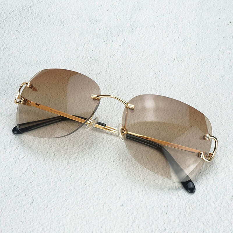 Vintage sem aro óculos de sol masculino carter óculos 3mm grossos e pesados lentes retro óculos de sol design de moda condução gafas de sol