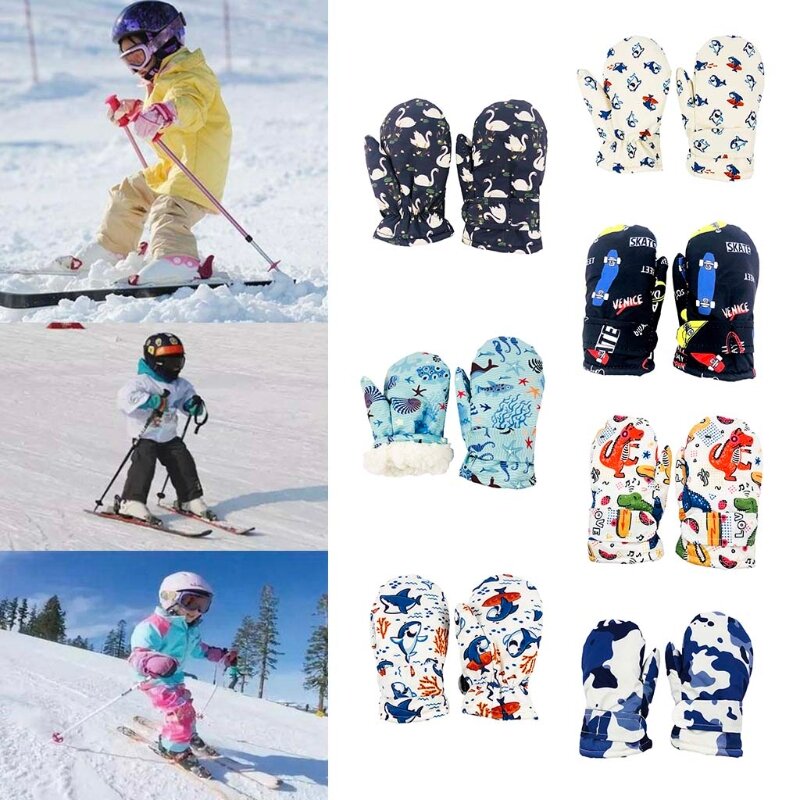 Conjunto de luvas e gorro impermeáveis para crianças, 2 peças, inverno, quente, luvas de ski, desenho animado, g99c