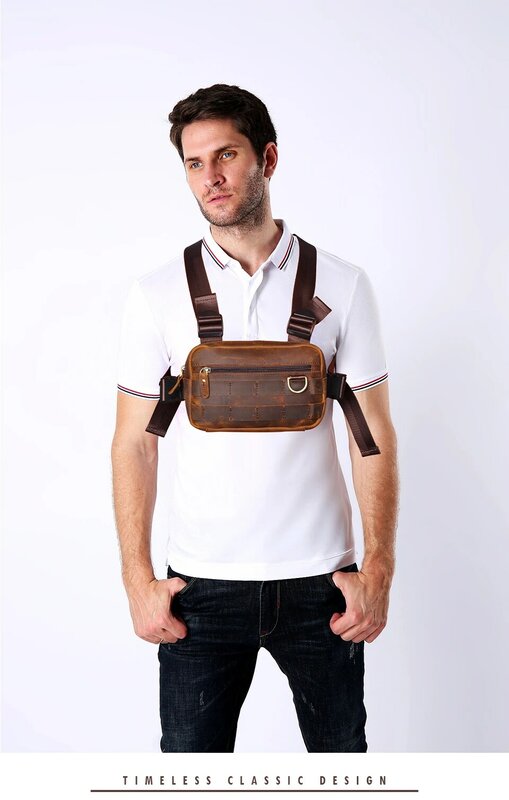Лидер продаж, оригинальная кожаная модная уличная одежда, мужская нагрудная сумка в стиле хип-хоп с двумя ремнями, стильная прямоугольная нагрудная сумка, 281