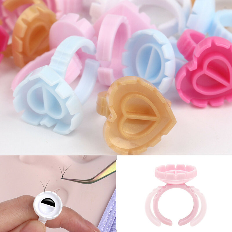 NEWCOME 50/100Pcs Disposable V-รูป Eyelash กาวพัดลมถ้วยแหวน Easy To Make ปริมาณแฟนเล็บ art Adhesibve ผู้ถือเครื่องมือแต่งหน้า