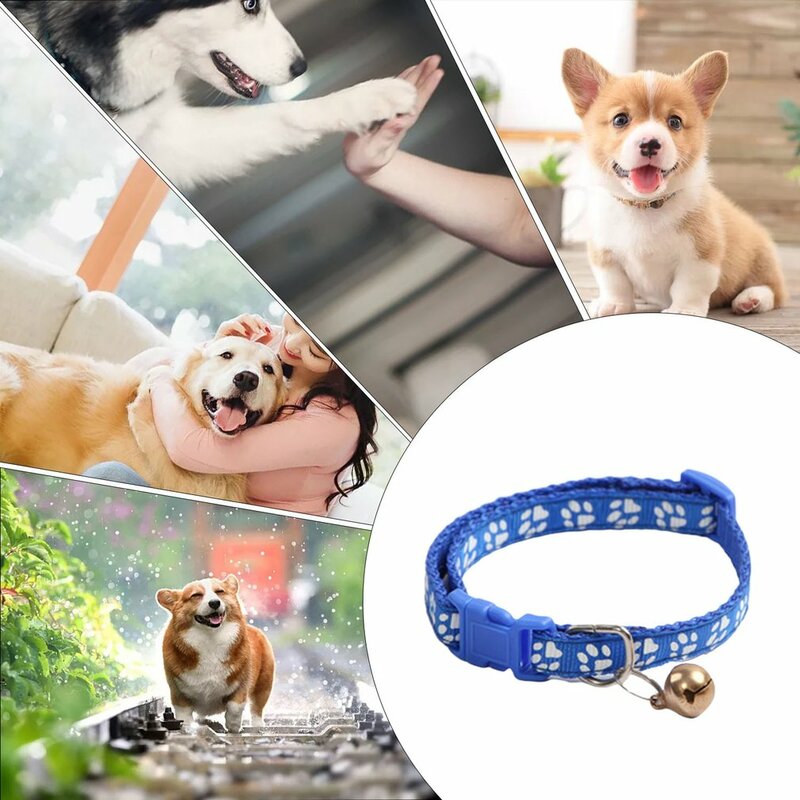 Collar con campana para mascotas, correa ajustable con huella personalizada, hebilla colorida, accesorios para perros y gatos, 1 unidad