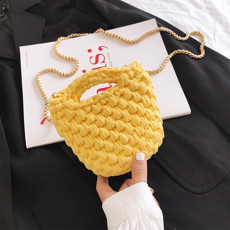 Mini Coin Purse Female Bag New Women Messenger Bags Retro Hand-woven Bag With Bucket Cloth Thread Crochet Bag a7305