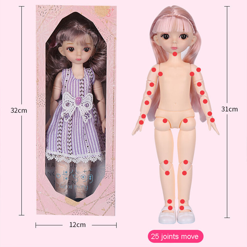 Muñeca de princesa BJD de 32cm, vestido de belleza, 25 muñecas articuladas móviles, vestidos de moda, belleza, pelo largo BJD, juguete para regalo DIY para niñas
