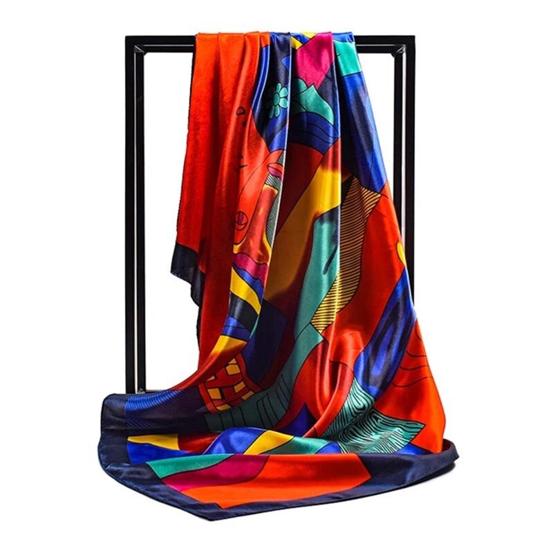 Bufanda cuadrada de seda para mujer, chal estampado de satén, Hijab de marca de lujo, muffler, bata, pañuelo, pareo, 90x90cm