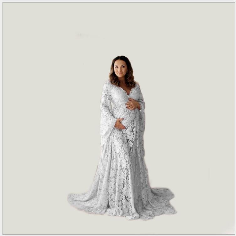 Модное Длинное кружевное платье для беременных с V-образным вырезом