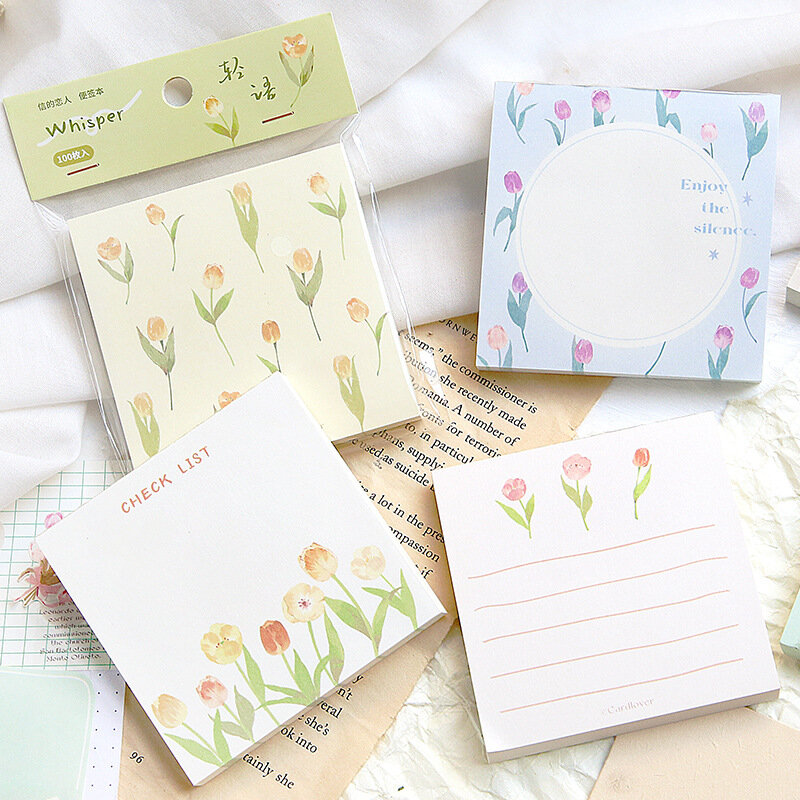 100Sheets/Pack Kawaii Cute Tulip Flowers Memo Pads Note Paper Agenda Planner School Office Supplies Stationery n1280