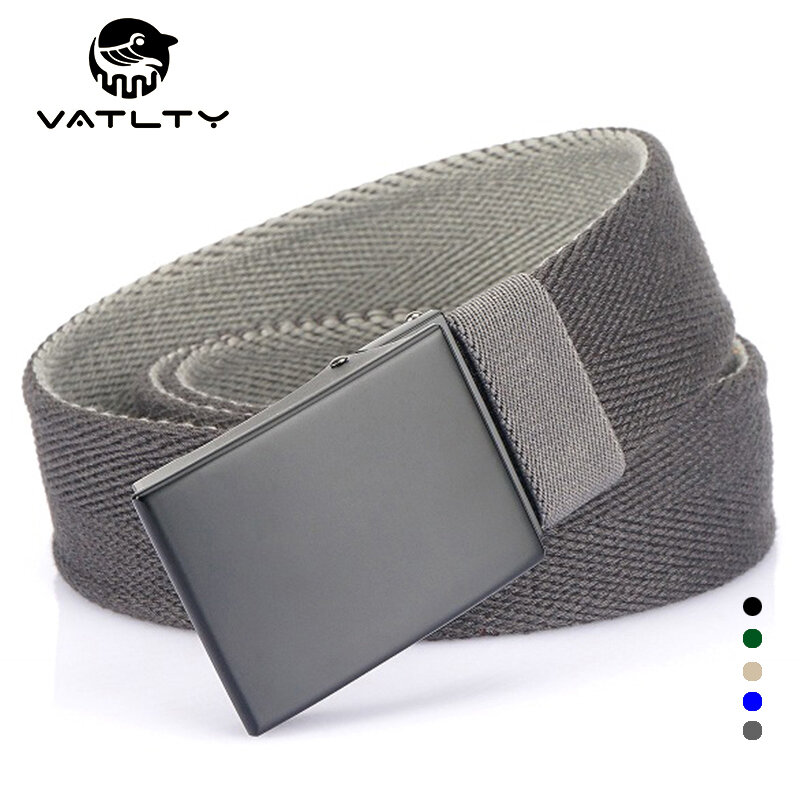 VATLTY 105cm-120cm Cinturón de lona para hombres Aleación de zinc Plata Cinturón reversible Grueso Soft Jeans Fajas de cintura Correas masculinas al aire libre