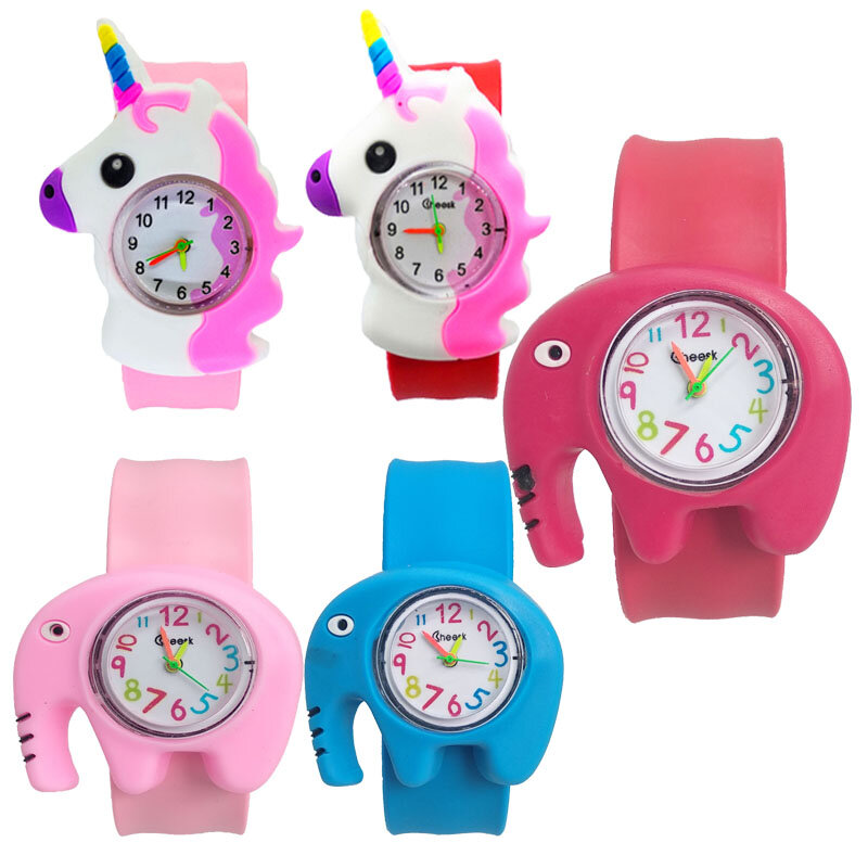 Orologio per bambini Cartoon Elephant Pony Unicorn orologio per bambini adatto per 2-10 anni orologio per l'apprendimento orologio regalo per ragazze dei ragazzi
