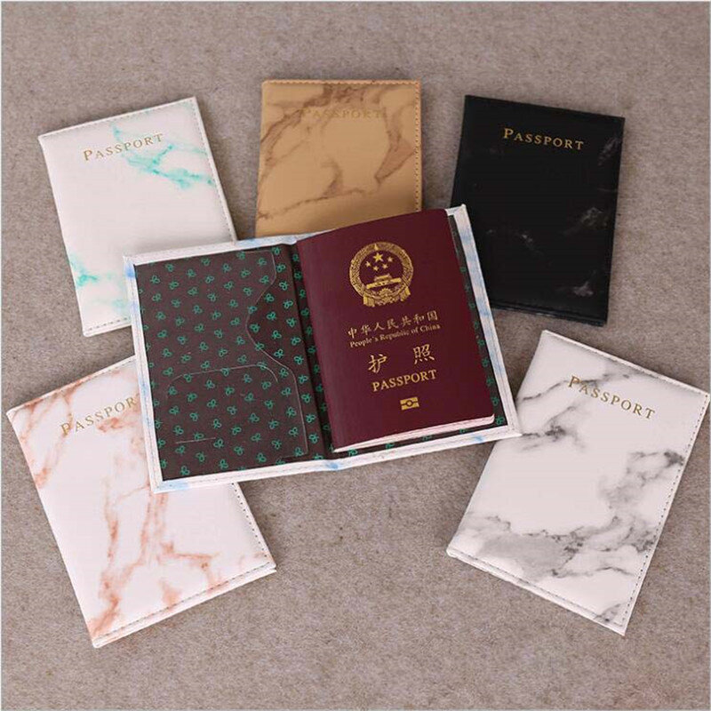 Capa de passaporte em couro PU para homens e mulheres, porta passaporte, acessórios de viagem, estojo estilo mármore, moda