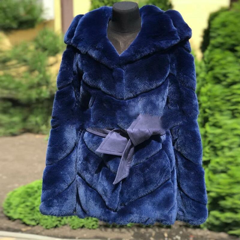 Abrigo de piel de conejo Rex Natural para mujer, chaqueta con cinturón, prendas de vestir exteriores de alta calidad, lujo, recién llegado